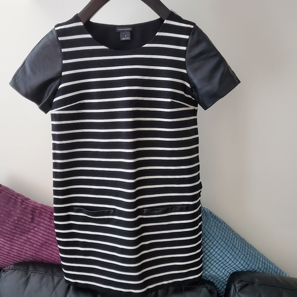 Club Monaco Dresses & Skirts - Club Monaco Stripe Shift Dress - Leather Detailing